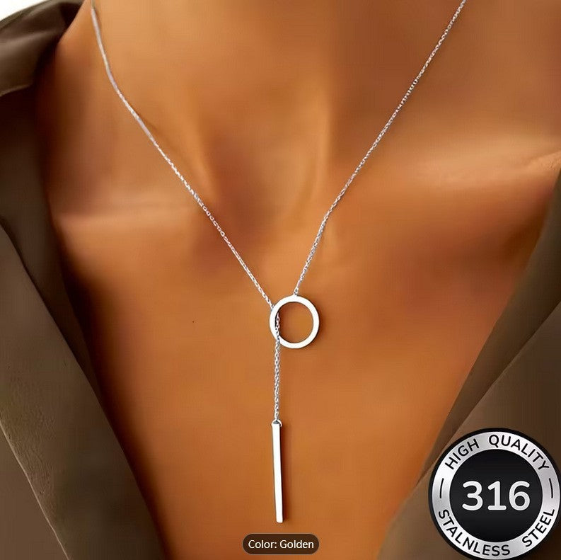 Elegant Geometric Circle Bar Pendant Necklace