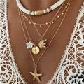 Boho Layered Starfish Shell Pendant Necklace Set