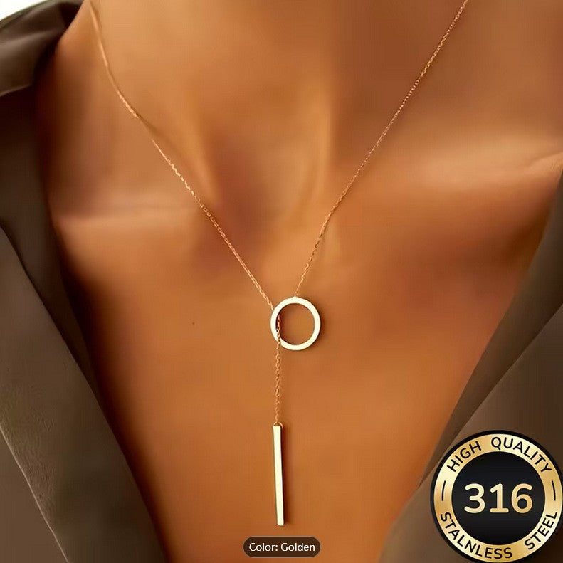 Elegant Geometric Circle Bar Pendant Necklace