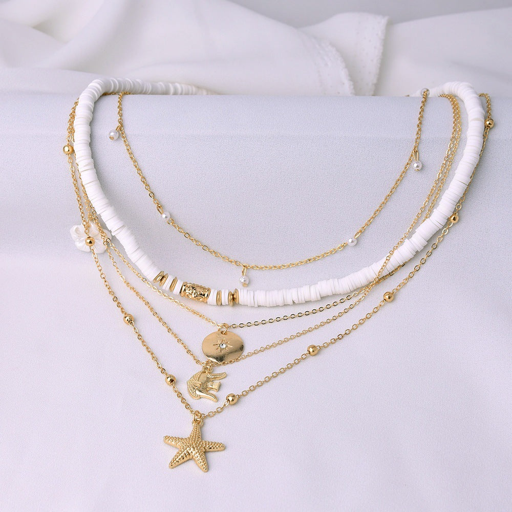 Boho Layered Starfish Shell Pendant Necklace Set