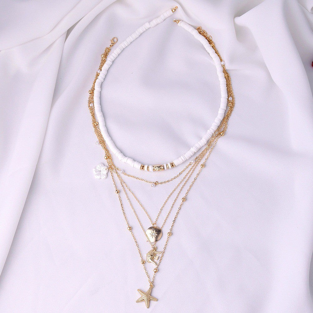 Boho Layered Starfish Shell Pendant Necklace Set