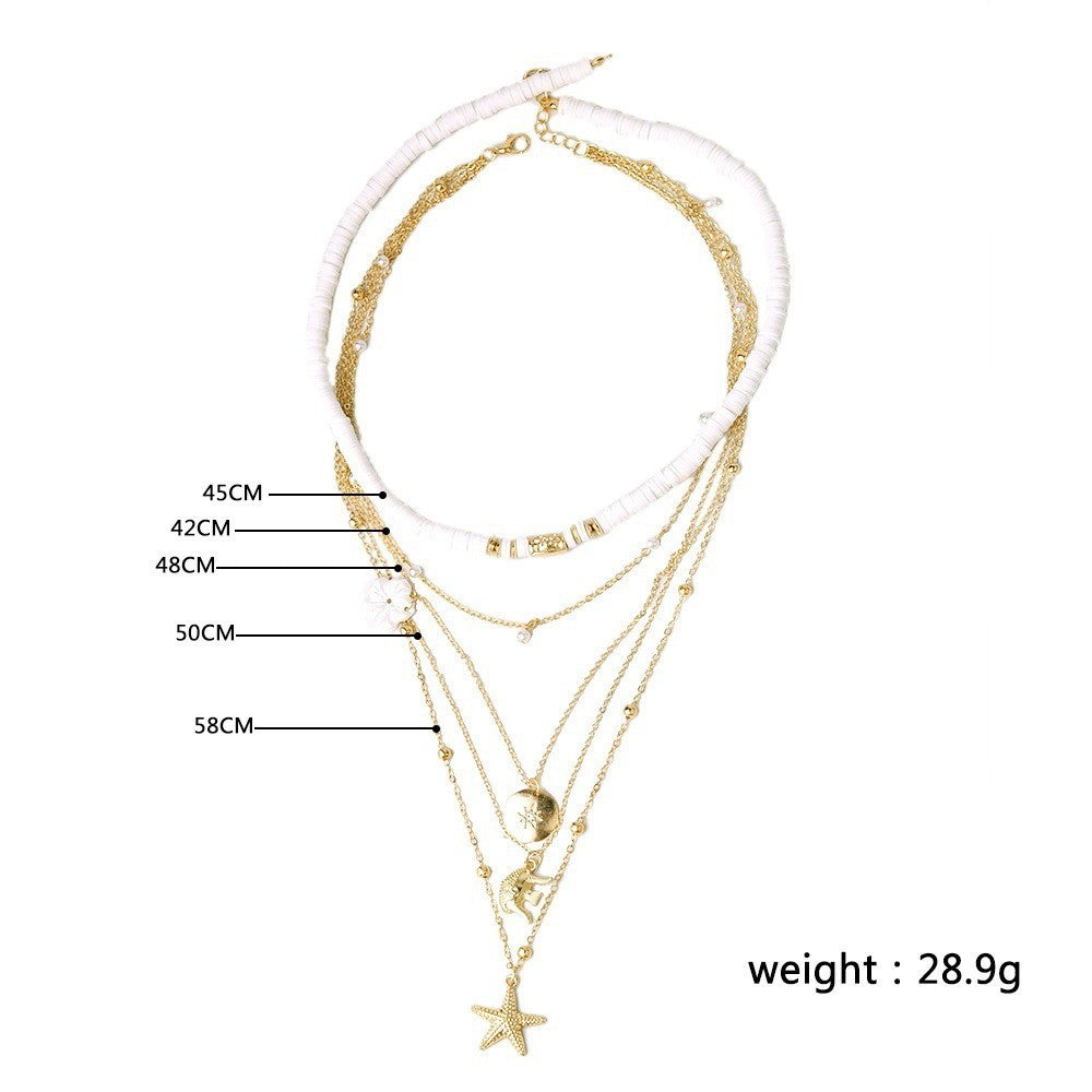 Boho Layered Starfish Shell Pendant Necklace Set